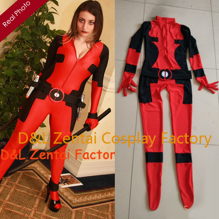 Women Sexy Lycra Catsuit Deadpool Costume with Belt